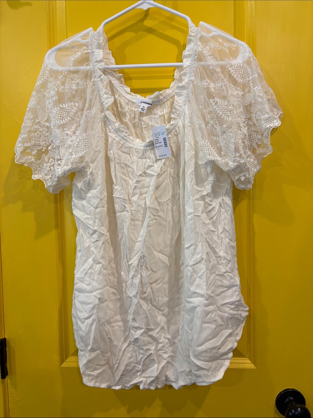 NWT Maurices White Eyelet Sleeve Peasant Top